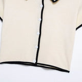 Fongt Homemade New Women's Dress Classic Short Sleeve Black Colling Colored Knitted Little Opening Shirt