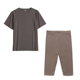 2021 Summer Cotton Sets Women Loose Two Pieces Short Sleeve T Shirts and Tight Shorts Solid Outfits