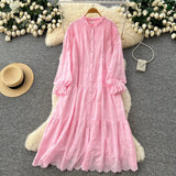 Fongt Retro Doll Collar Horn Sleeve Dress Women Autumn Waist Thin Temperament Knitted Dress