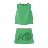 Fongt New Simple Waistcoat Floral Dress Half-Piece Two-Set