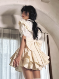 Big Bow Patchwork Strap Skirt Summer New Jacquemus High Waist A-line Mujer Faldas Elegant Sweet Cake Dress-Outfit
