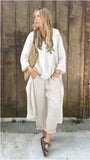 Fongt Explosion. Women's Casual Cotton Set Long-Sleeved Round Collar Trousers Casual Set