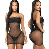 Rhinestone Diamond Mesh Bikini Cover Up Women Sequin Fishnet Bling Strapless Dresses Female Swimsuit Ladies Bathing