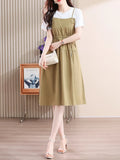 Fongt Comfortable Coloring And Fake Two Dresses 2025 Summer New Casual Comfortable Stitching Design Dress