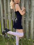 Frill Trim Tie Strap Mini Dress-Outfit