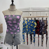 Fongt Shooting Holiday Storm Spot Bump Color Mesh Strapped Braped Vest Female Summer Dew Back Hottie Top 8085
