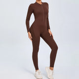 Fongt Zipper Long Sleeve Nude Yoga Jumpsuit Women Wear Fitness Sports Pants Tights-Outfit