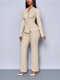 Fongt Summer New Waist Thin Solid Color Long Sleeve Set