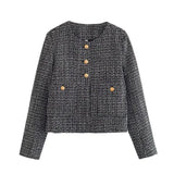 Fongt 2025 New Women's Casual Single-Clip Round-Neck Long Sleeve Loose Texture Short Small Fragrant Coat