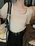 Sweater 2023 Early Autumn New Thin Sweater Short Sweater With Square Collar And Long Sleeves Inside-Outfit