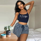 Fongt Sling Pyjamas Women's Sleet Shorts Set Letter Striped Print Lady's Home Clothes Can Be
