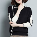 Female Stylish Solid Color Knitted Jumpers Autumn Winter Thick Warm Slim Bright Line Decoration Turtleneck Sweaters-Outfit