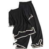 Fongt Fashion Suit Temperament Bumpy Open-Sleeved Knit Shirt + High Waist Display Thin Leg Trousers