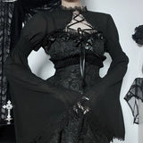 Trend Party Slim Horn Design Blouse Girl Dark Goth Bow Lace Blouse-Outfit