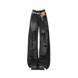 Fongt Multi-Pocket-Hole-Wear Jeans Women's Summer 2025 New High-Waist Design Wide-Legged Pants