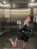 Fongt Heavy Industry Pu Leather Jacket Autumn Sweet Cool Hot Babes Oversize Premium Locomotive Jacket
