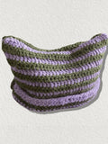 Hand Made Horn Detail Striped Knitted Hat-Outfit