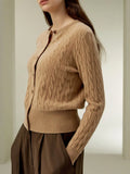 Fongt Elegant Knitted Autumn And Winter Button Sweater Sesame Women's Clothing
