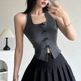 Suit Style Bow Tie Waist Irregular Neck Waistcoat Solid Color Full-Color Bare Back Sexy Sweet And Spicy Sling-Outfit