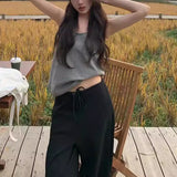 Bare-Back Sleeveless Knitted Sling Girls Summer Slim Vest Unique Exquisite Gray Top-Outfit