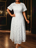 Fongt Large-Size Collar Lace Bubble Sleeve Dress High Waist-Repair A Party Evening Dress Dress