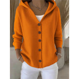 Fongt Knitted Hooded Sweater Button Open Shirt Jacket Autumn And Winter New Solid Color Casual Fashion Sweater