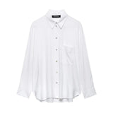 Fongt Spring New Women's Pocket Flax Simple Long Sleeve Clip Shirt 8372058