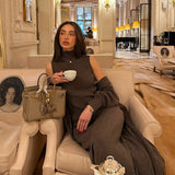 Fongt Knitted Cardigan + Long Skirt Suit Woman Body Simple Elegant Temperament Afternoon Tea Party