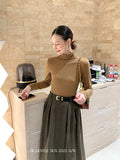 Fongt Xixi 2025 Autumn New White Standard Long Sleeve High-Neck Knitted Top Sweater Women 89612