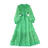 Fongt Sense Of Elegant Lace Dress 2025 New Hollow Hooks Waist Lantern Sleeves Waist Waist Dress Dress