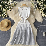 Fongt Sleeveless Round-Necked Striped Knitted Dress Women's Summer Waist Design Small Fairy Mid-Long Dress