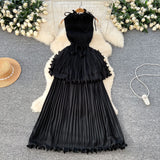 Fongt Luxury High-End Feeling Sleeveless Dress Women's Summer Lotus Leaves Side Waist Temperament Niche Chic Beautiful Long Dress