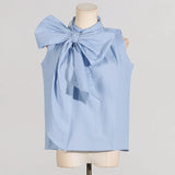 Fongt 2025 New Korean Style Design Three-Dimensional Bow Tie Sleeveless Solid Color Vest Shirt Top