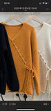 Oblique Button V-Neck Sweater Girls 2024 Spring New Design Super Good-Looking Loose Rope Knitted Cardigan-Outfit