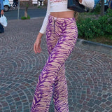 Length Purple Trousers High Waist Button Zipper Party Outfits