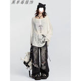 Fongt Street Ins Do Old Tuxed Hole Jeans Women's New High-Rise Loose Thin Leg Pants