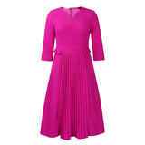 Fongt Women's Clothing 2025 Autumn New Fashion Temperament Elegant Solid Color Pressure Folding Large Size African Dress