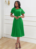 Fongt Multi-Color Lotus Leaf Sleeve Pressure Skirt Dress 100 Folds Short Sleeve Dress Elegant Dress