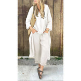 Fongt Spring And Autumn Cotton Tamply Size Women's Loose Casual V-Neck Long-Sleeved Trousers Two-Set Set