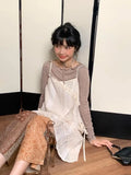 Chinese Style Vintage Khaki Pants Female 2024 Lace Up Straight Trousers Y2k E-Girl High Waist Wide Leg Pantalons-Outfit
