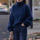 Fongt Winter New Hot Style Atmosphere Sense Small Small Soft Waxy Thick Gentle Korean Lazy Wind Turtleneck Sweater-Outfit