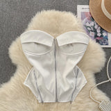 Fongt Locomotive Pure Hot Girl Breast Vest Autumn Zipper Short Design Sense Niche Beautiful Blouse Tide