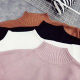 Winter Women Sweater Korean Mock Neck Warm Knitted Pullover Long Sleeve White Classic Bottoming Knitwear Tops 2023
