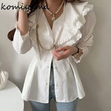 Laciness Collar Blusas Mujer Pleated Tunic Shirts Blouses Elegant Chic Fungus Shirt Tops Spring New Clothes Women-Outfit