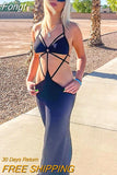 Y2K Clothes Hollow Out Lace Up Sleeveless Backless Halter Bodycon Maxi Dress For Women 2023 Club Party Evening
