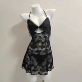 Fongt Pyjamas Bow Girl 2025 New Flirtating Black Lace Hollow Pure Breast Hanging Skirt