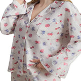 Fongt Pajamas Suit Long Sleeve Button Shirt Floral Fruit Print Wide Leg Pants Pajamas-Outfit