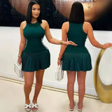 Fongt Babes Sleeveless Knitted Dress Side Striped Hundred Folded Dress Sexy Bag Hips Thin Women's Clothing