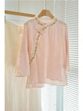 Design Is Super Beautiful, Summer Temperament, Thin Style, New Chinese Style, European Style, European Yarn, Pink Shirt, New Style For Women In 2024-Outfit