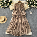 Fongt Dress Female Design Sense Single Buckle Loose Belt Strap Thin Temperament Over The Knee Dress 0515